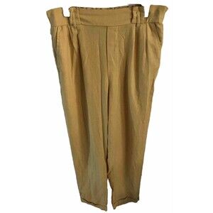 LOVE TREE Pants Size L Yellow LINEN Women Minimalist Academia Cuffed